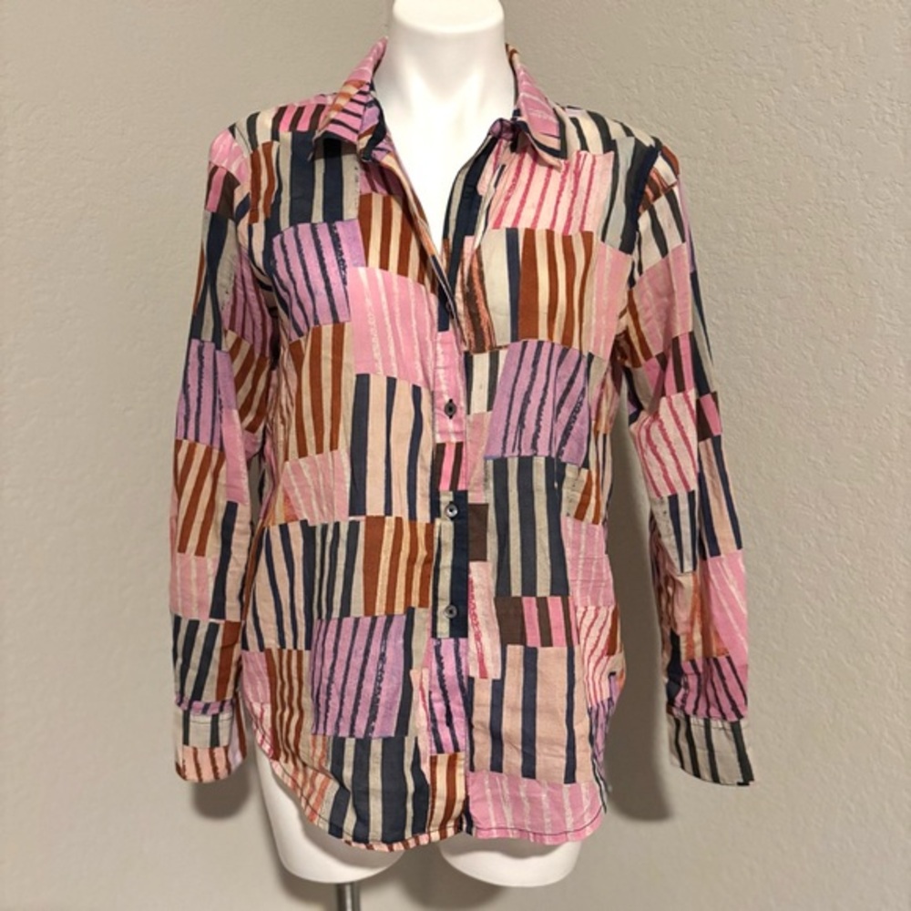 NIC+ZOE Art Block Crinkle Lightweight Long Sleeve Button Down Shirt Small - Picture 2 of 7